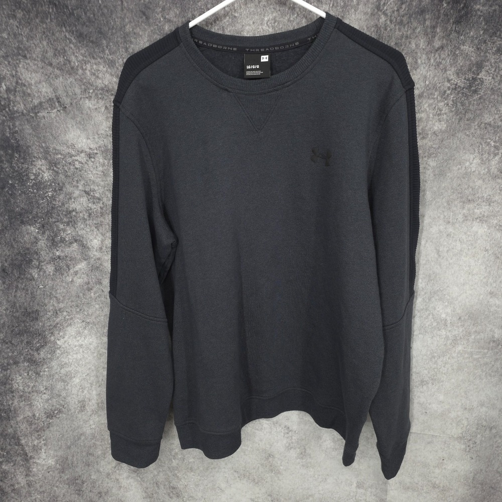Under Armour Sweatshirt Mens Large Gray Fleece Threadborne‎ Athletic Workout